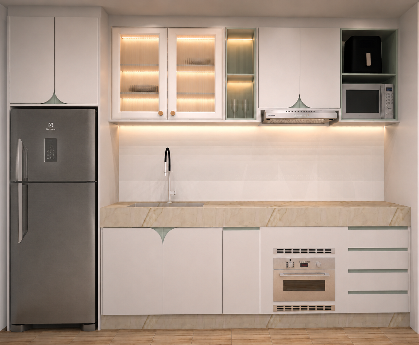 Cozinha planejada com bancada curva