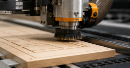 Máquina CNC realizando corte otimizado de painel de MDF